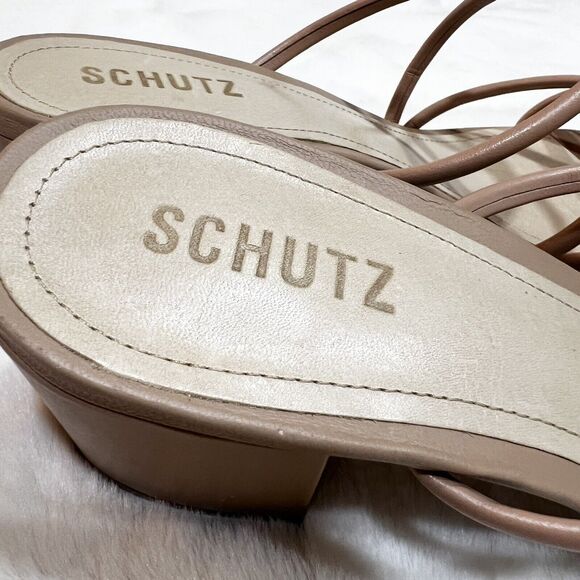 Schutz Princey Leather Sandals Shoes Block Heels Women’s 10 B True Beige Tan - Picture 9 of 11